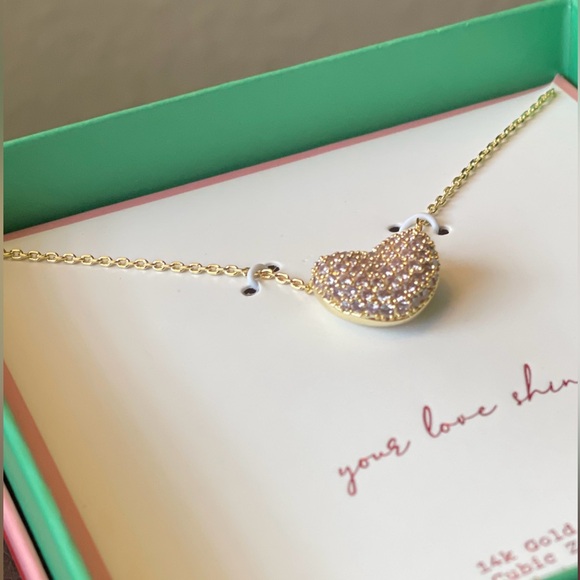 Heart Pendant Necklace - 14K Gold Dipped Cubic Zirconia - Gold & Pink- A New Day - Picture 3 of 16